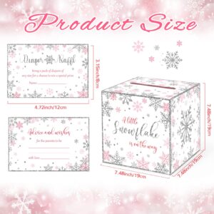 Fumete 51 Pcs Thanksgiving Winter Diaper Raffle Tickets with Diaper Raffle Card Box for Baby Shower Games Boys Girls Gender Reveal Party(Winter Wonderland Snowflake)