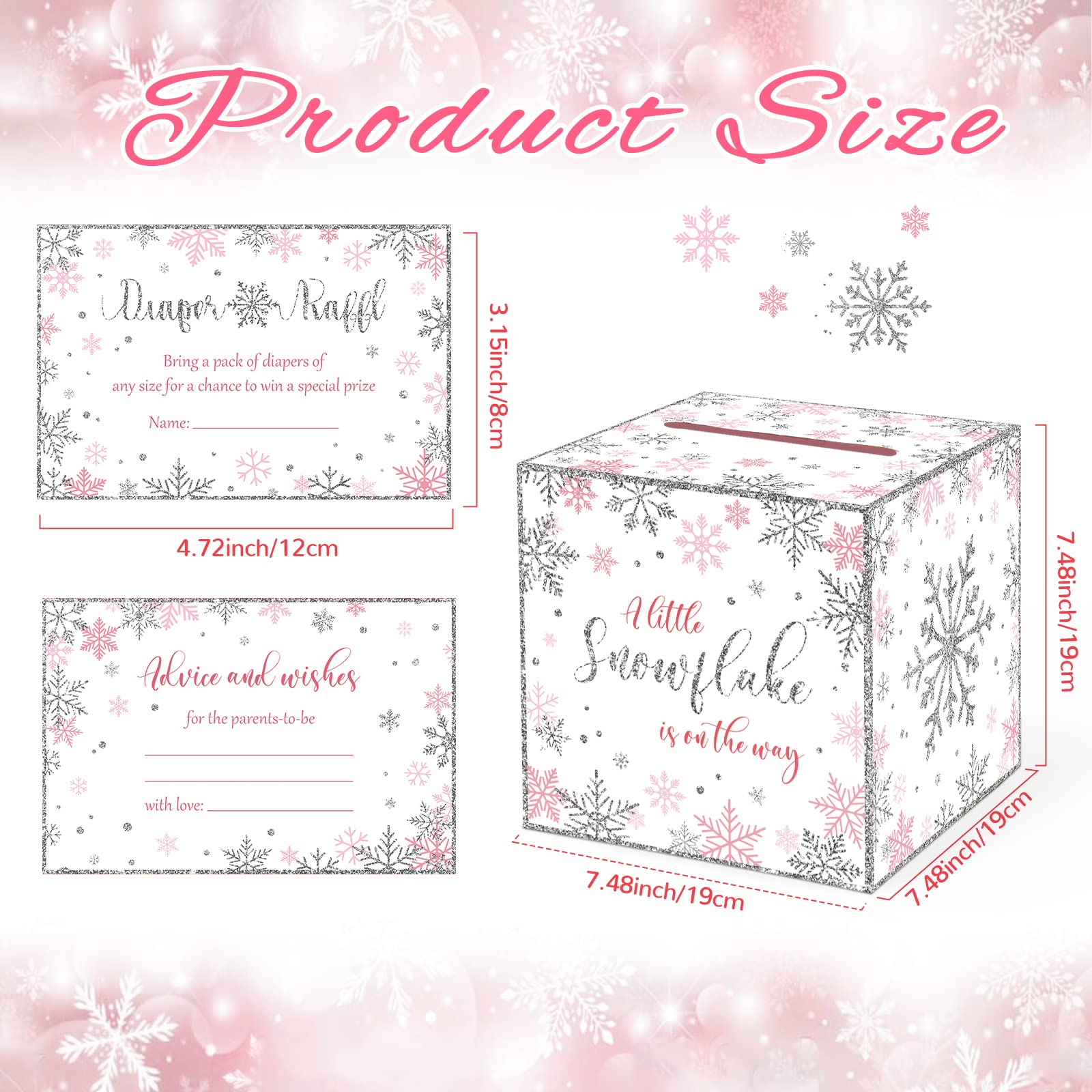 Fumete 51 Pcs Thanksgiving Winter Diaper Raffle Tickets with Diaper Raffle Card Box for Baby Shower Games Boys Girls Gender Reveal Party(Winter Wonderland Snowflake)