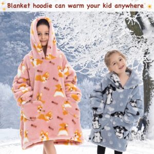 Wearable Blanket Hoodie for Kids Toddler Oversized Sweatshirt Cute Fleece Sherpa Blanket Girls Boys Shark 6-10 Year