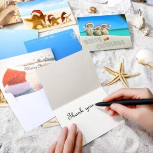 Spiareal 24 Sets Merry Christmas Greeting Cards Christmas Cards with Envelopes and Stickers Tropical Beach Blank Christmas Cards Xmas Thank You Cards for Christmas Holiday Present