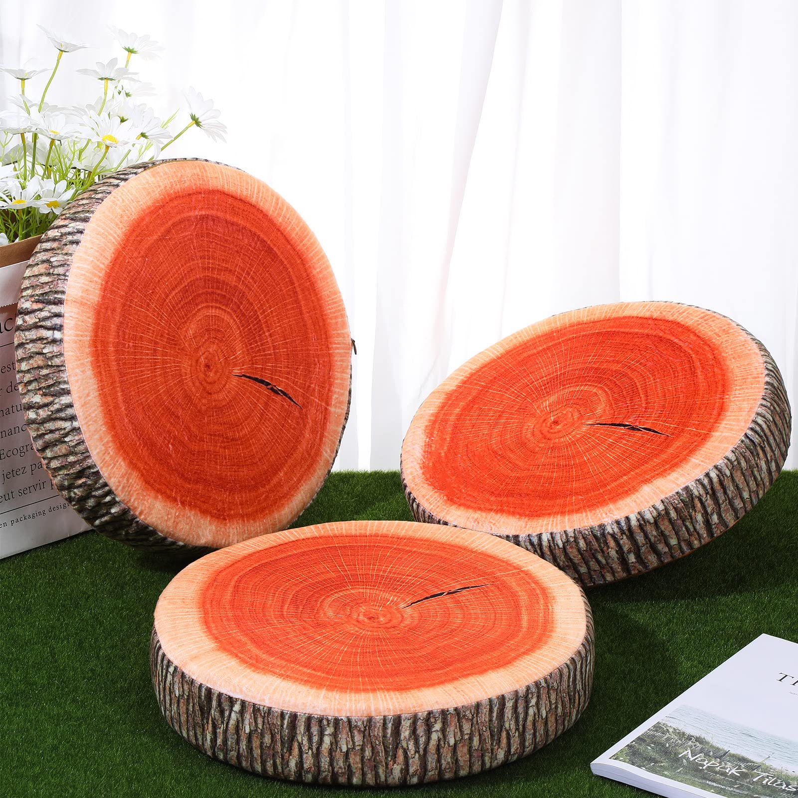 Coume 3 Pcs Wood Slice Pillow Round Floor Cushion 3D Digital Throw Pillow Decorative Tree Ring Soft Circle Seating for Kids Chair Home Couch Sofa Bedroom Decor(Classical)