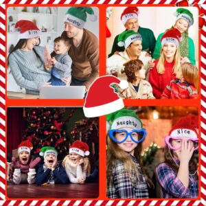 Newcotte 4 Pcs Christmas Naughty and Nice Santa Hats Adult Red and Green Christmas Hat for Women Holiday Xmas Party Supplies