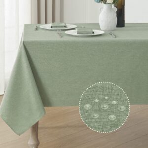 veblandy rectangle tablecloth linen textured waterproof & stain resistant table cloth wrinkle free decorative fabric farmhouse table cover for dining/party/buffet/wedding, 52 x 70 inch, sage green