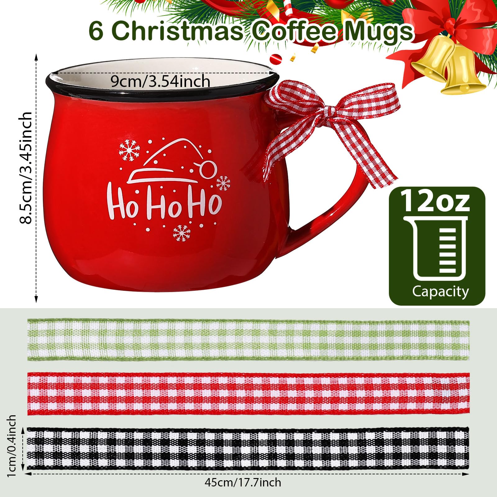 Sawysine Christmas Coffee Mugs Set of 6, 12 oz Ceramic Mug Gift Holiday Hot Cocoa for Mom Woman Family Friend Farmhouse Tiered Tray Decor Bar