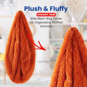 Cheer Collection Bean Bag Chair with Handle - Long Haired Floor Chairs For Kids as Stuffed Animal Storage & Toy Organizer - Machine Washable - 20" - Rust Orange