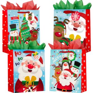 gitmiws 12 pack christmas gift bags with tissue paper, 12.6'' large christmas paper gift bags for kids gifts with handles, christmas treat tote bags xmas gift bags christmas party favors supplies