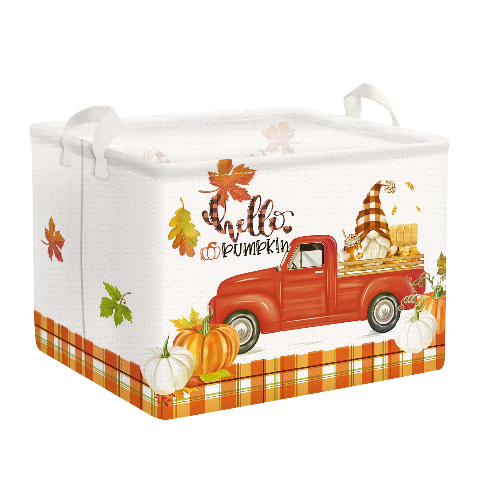 Clastyle Pumpkin Gift Fall Basket Empty Foldable Clothes Toy Bin Thanksgiving Storage Basket Large Gnome Truck Book Shelf Basket Rectangular Orange Bull Plaid Harvest Basket