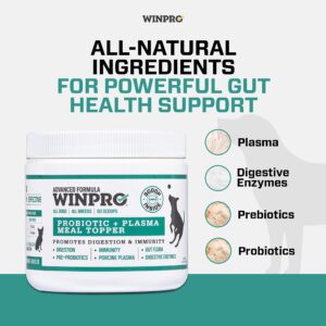 WINPRO Dog Probiotic Powder Meal Topper, Spray Dried Plasma with Prebiotics and Probiotics for Digestive Support and Gut Health for Dogs, All Breeds, Ages, and Sizes, 60 Scoops, Made in USA