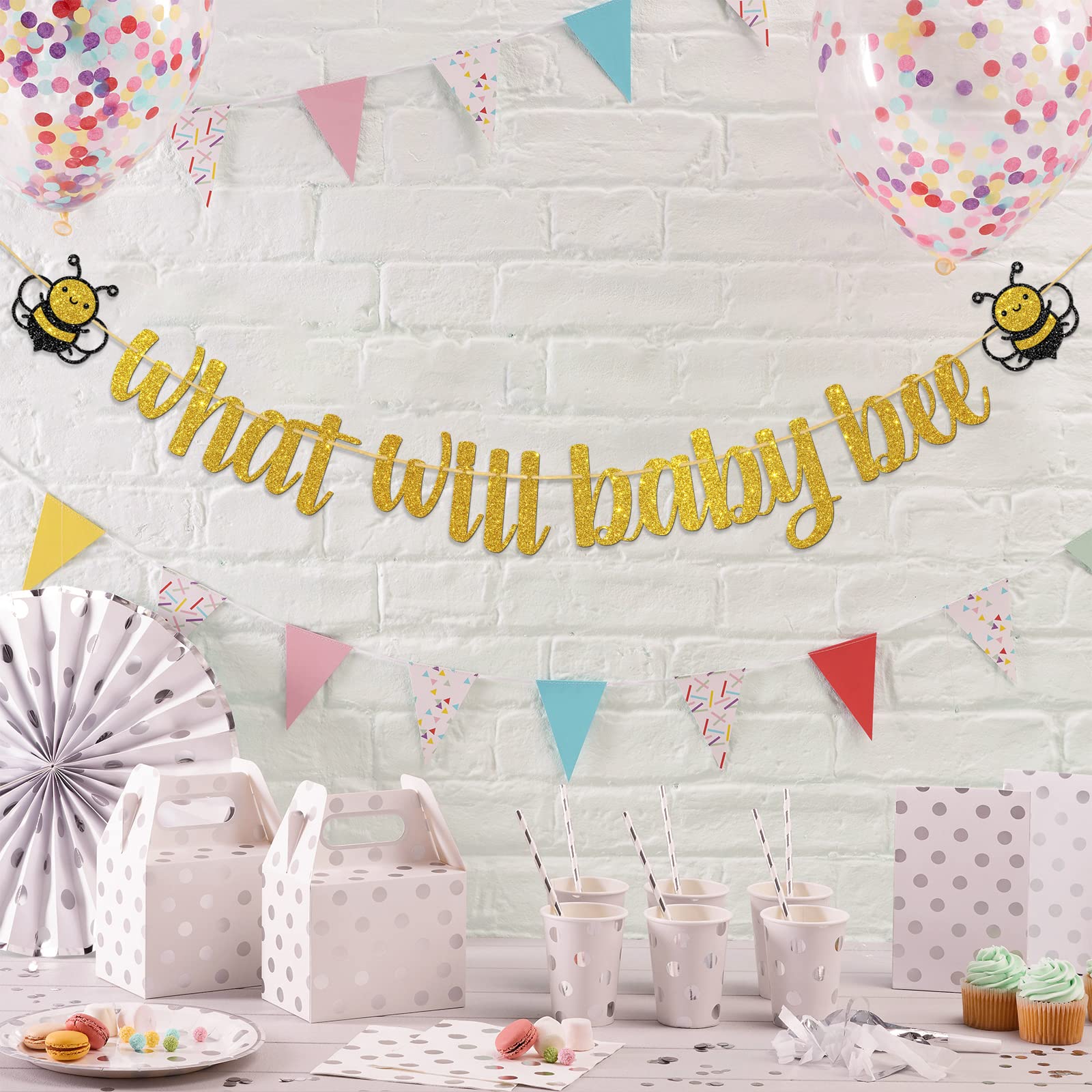 Dalaber What Will Baby Bee Banner, Bumble Bee Theme Baby Shower/Gender Reveal Party Decoration, What Will It Bee He or She Boy or Girl Sign Party Decor Banner Photo Booth Prop