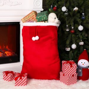 Xuniea 1 Pcs Extra Large Christmas Gift Bags Drawstring Santa Claus Sack Treat Bags Velvet Bags 36 x 27 In Heavy Duty Candies Goodie Bag Wrapping Sack for Xmas Party Favor Present Toys Storage Bag