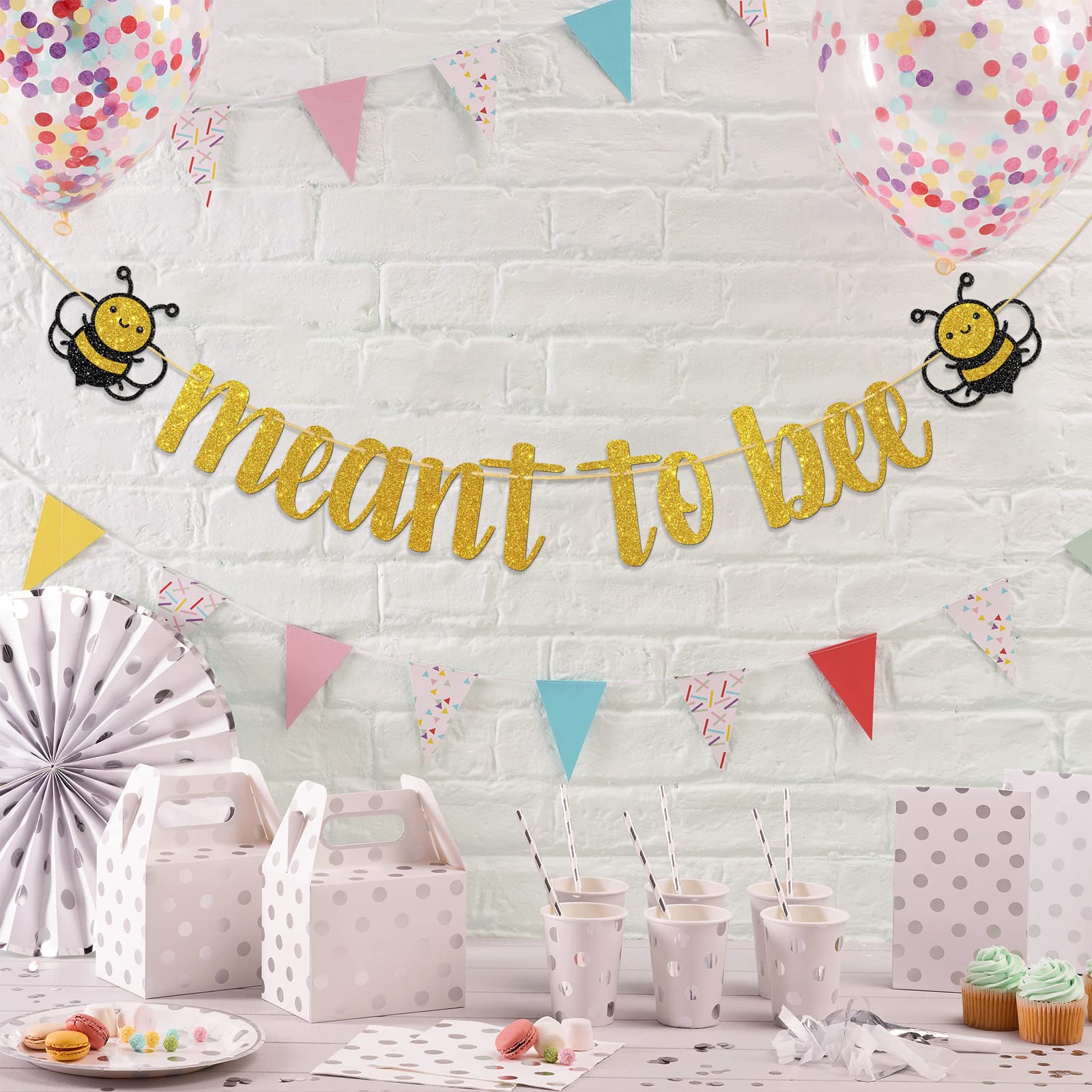 Dalaber Meant to Bee Banner, Bumble Bee Theme Birthday/Baby Shower/Wedding/Bridal Shower/Engagement Party Decoration, Vow Renewal Party Decor Banner Photo Booth Props