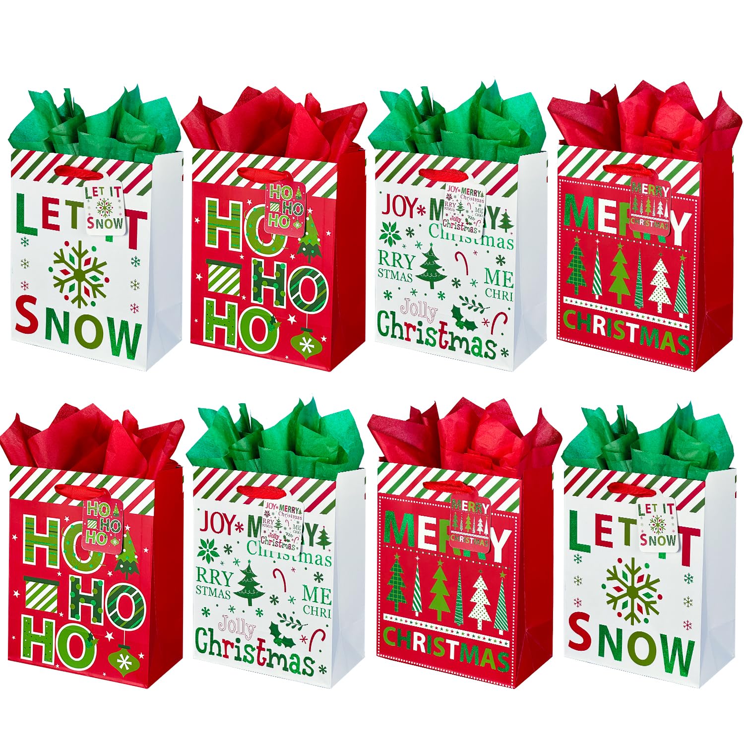 GITMIWS 12 Pack Christmas Paper Gift Bags with Tissue Paper, 9'' Medium Christmas Treat Gift Bags Bulk with handles, Christmas Shopping Tote Goodie Bags for Kids Gifts, Xmas Gift Bags Party Decor