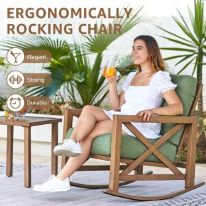 NATURAL EXPRESSIONS Outdoor Patio Rocking Chair, Metal Rocker Chair with 6.5'' Extra Thick Olefin Cushions, Rocking Lawn Chair Rustproof Steel Frame for Backyard,Porch,Poolside