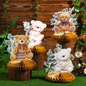 Kajaia 9 Pieces Bear Baby Shower Honeycomb Centerpieces Paper Bear Table Decorations Bear Baby Shower Decorations Table Toppers for Birthday Party Favors Supplies, 9 Styles