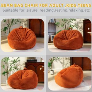 Large Stuffed Animal Storage Bean Bag Chair （No Filler）, 3 ft Giant Heavy Soft Corduroy Bean Bag Cover for Kids Teens & Adults，Round Fluffy Sofa for Home Living Room ，Coffee Chair