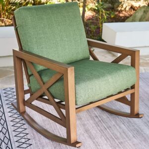 natural expressions outdoor patio rocking chair, metal rocker chair with 6.5'' extra thick olefin cushions, rocking lawn chair rustproof steel frame for backyard,porch,poolside