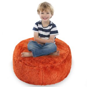 cheer collection bean bag chair with handle - long haired floor chairs for kids as stuffed animal storage & toy organizer - machine washable - 20" - rust orange