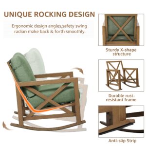 NATURAL EXPRESSIONS Outdoor Patio Rocking Chair, Metal Rocker Chair with 6.5'' Extra Thick Olefin Cushions, Rocking Lawn Chair Rustproof Steel Frame for Backyard,Porch,Poolside