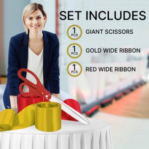 YARRD Grand Opening Ceremony Kit – 25" Giant Red Scissors with Red and Gold Satin Ribbons Grand Opening Ribbon Cutting Ceremony Kit for Special Events Inaugurations and Ceremonies