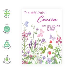 CENTRAL 23 Sweet Birthday Card for Her - 'To A Very Special Cousin' - Floral Greeting Card for Female - Flowers & Butterfly - Cousin Birthday Card - Comes with Stickers