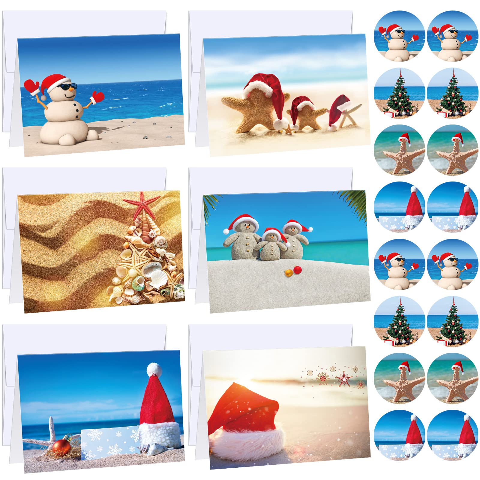 Spiareal 24 Sets Merry Christmas Greeting Cards Christmas Cards with Envelopes and Stickers Tropical Beach Blank Christmas Cards Xmas Thank You Cards for Christmas Holiday Present