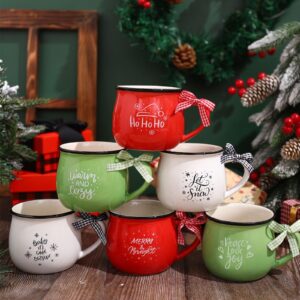 Sawysine Christmas Coffee Mugs Set of 6, 12 oz Ceramic Mug Gift Holiday Hot Cocoa for Mom Woman Family Friend Farmhouse Tiered Tray Decor Bar