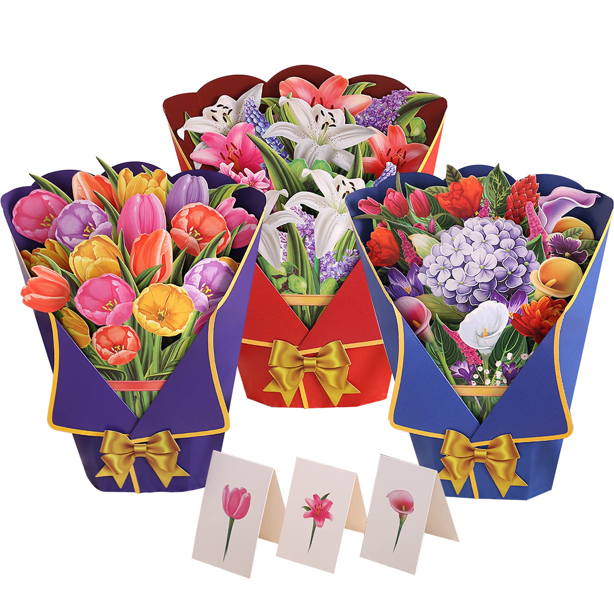 NICERINC 9 Pack 3D Cards Set Including Flower Bouquet Greeting Cards Envelop, 12 Inch Life Sized Flower Bouquet for Women, Lover, Parent, Birthday, Thanksgiving