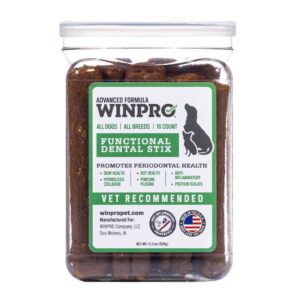 winpro pet functional dental stix for dogs, 16 sticks, plasma powered dental dog chew sticks that promotes gum and peridontal health