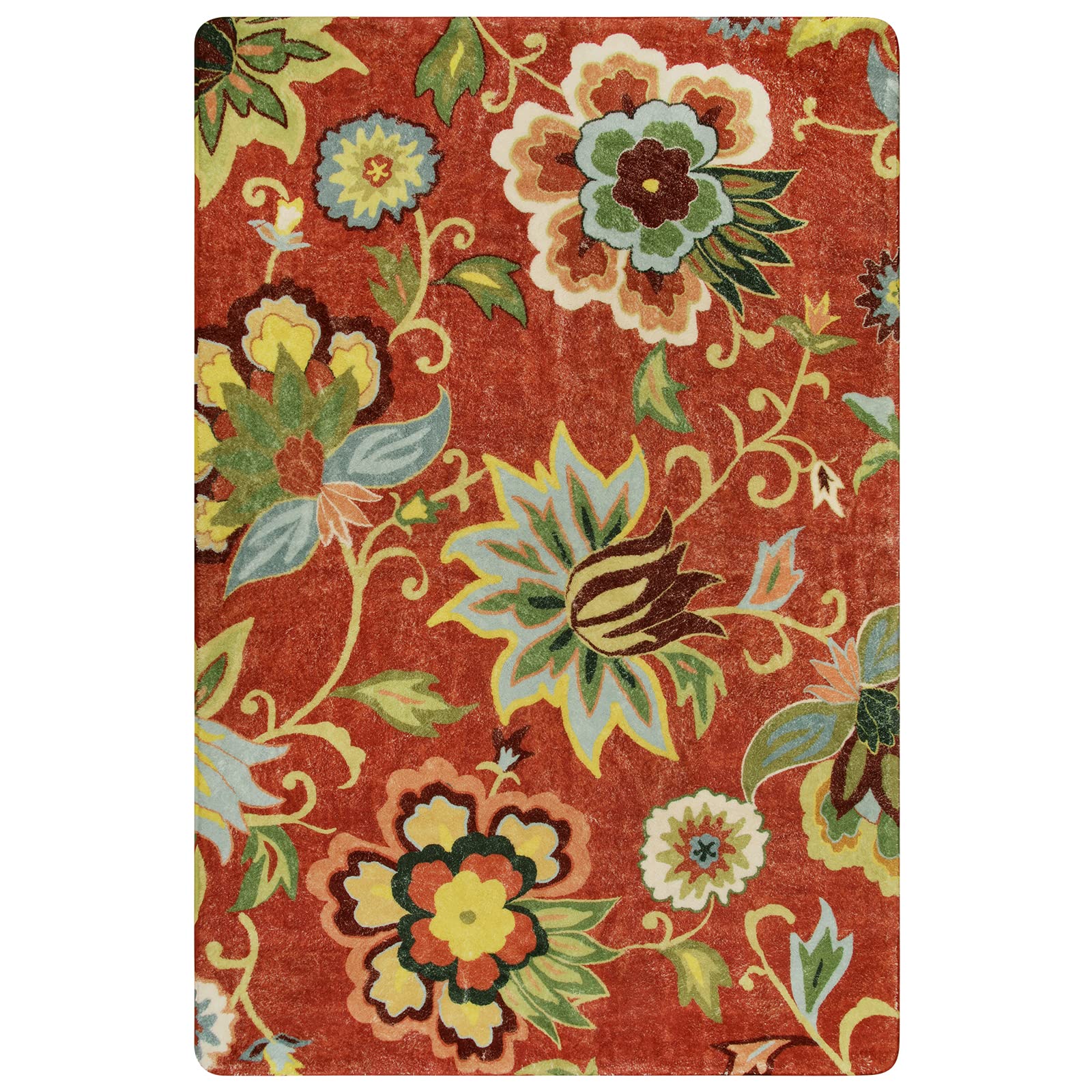 Lahome Red Floral 4x6 Washable Area Rugs- Soft Rug for Bedroom, Non-Slip Rugs for Living Room, Throw Carpet for Dinning Room Entryway Kitchen Office Nursery (4'x6', Red)