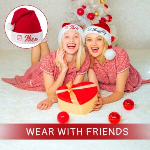 12 Pieces Naughty and Nice Christmas Santa Hats Red Festive Holiday Christmas Hats Funny Santa Gifts Plush Cuff Santa Claus Hats Plush Santa Hat Christmas Party Holiday Supplies Women Men Decorations