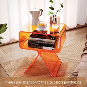 solaround Acrylic Nightstand Side Table Modern Design Clear Home Decor Display End Table for Living Room (Orange)