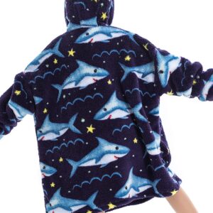 Wearable Blanket Hoodie for Kids Toddler Oversized Sweatshirt Cute Fleece Sherpa Blanket Girls Boys Shark 6-10 Year