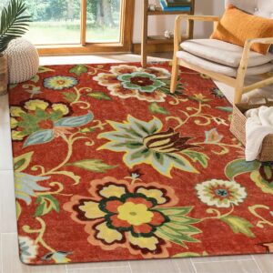 lahome red floral 4x6 washable area rugs- soft rug for bedroom, non-slip rugs for living room, throw carpet for dinning room entryway kitchen office nursery (4'x6', red)