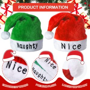 Newcotte 4 Pcs Christmas Naughty and Nice Santa Hats Adult Red and Green Christmas Hat for Women Holiday Xmas Party Supplies