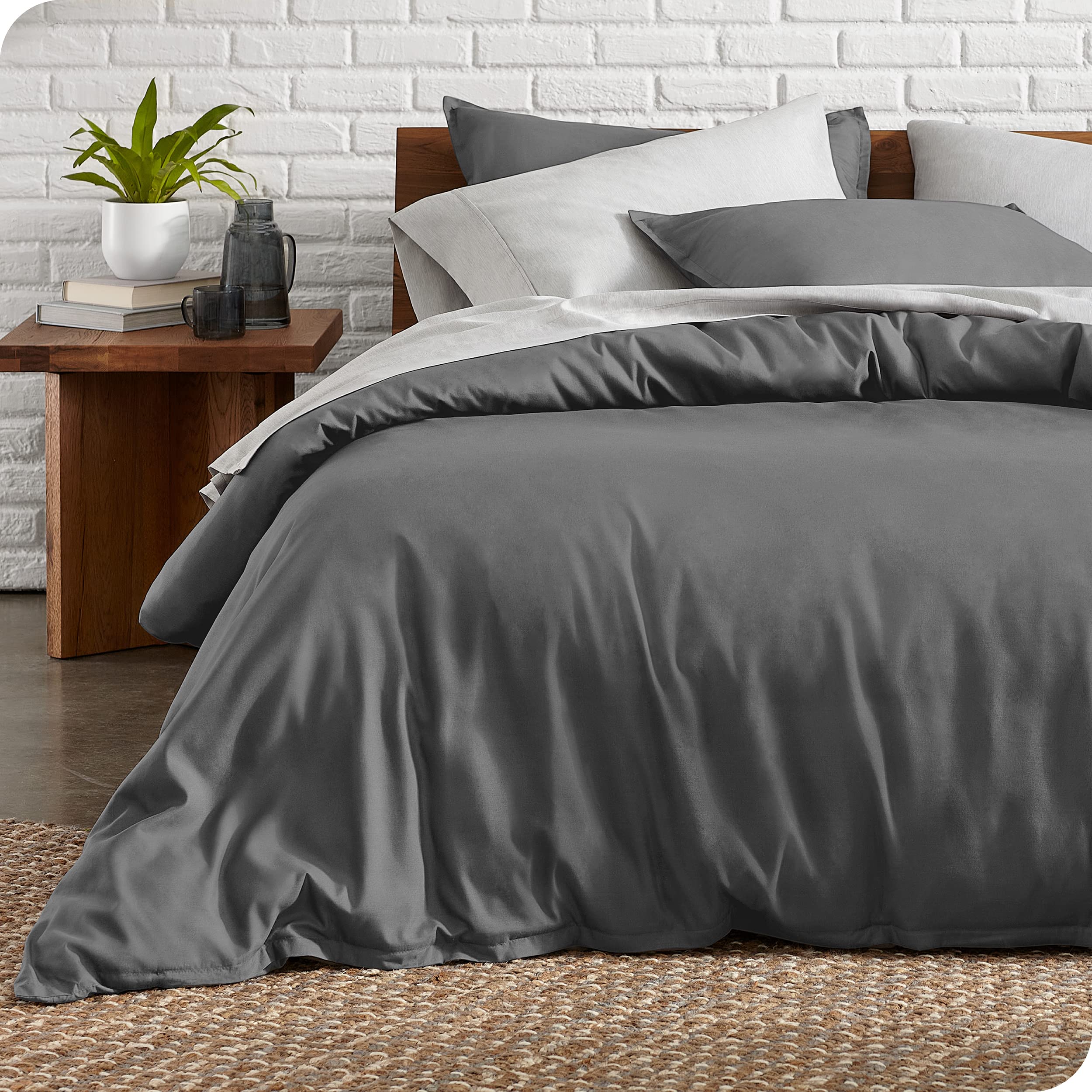 Bare Home Microfiber Sheet Set with Duvet Cover Set Bundle (Queen, Grey)