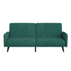 Flash Furniture Sophia Premium Split Back Sofa Futon - Emerald Green Velvet Upholstery - Solid Wood Legs - Convertible Sleeper Couch for Small Spaces