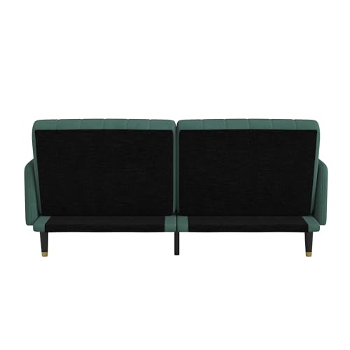 Flash Furniture Sophia Premium Split Back Sofa Futon - Emerald Green Velvet Upholstery - Solid Wood Legs - Convertible Sleeper Couch for Small Spaces