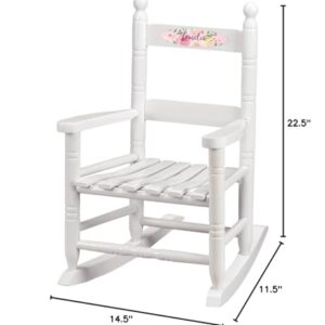 Personalized Watercolor Floral Children's Rocking Chair, Durable Wood - Measures 14 1/2" Wide x 11 1/2" Deep; 22 1/2" Overall Height, White Font