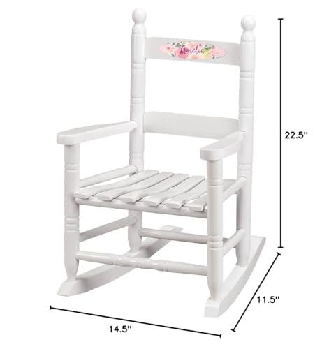 Personalized Watercolor Floral Children's Rocking Chair, Durable Wood - Measures 14 1/2" Wide x 11 1/2" Deep; 22 1/2" Overall Height, White Font