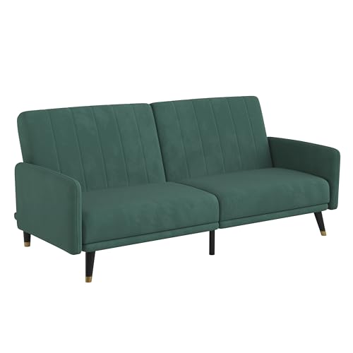 Flash Furniture Sophia Premium Split Back Sofa Futon - Emerald Green Velvet Upholstery - Solid Wood Legs - Convertible Sleeper Couch for Small Spaces