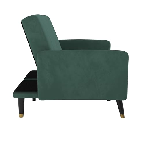 Flash Furniture Sophia Premium Split Back Sofa Futon - Emerald Green Velvet Upholstery - Solid Wood Legs - Convertible Sleeper Couch for Small Spaces