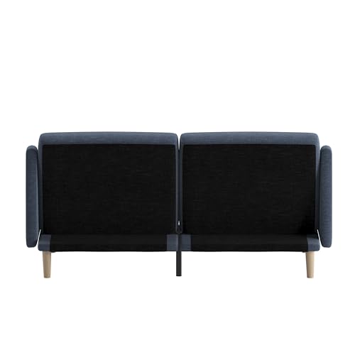 Flash Furniture Delphine Convertible Split Back Sofa Futon - Navy Faux Linen Upholstery - Solid Wood Legs - Curved Armrests - Sleeper Couch for Small Spaces