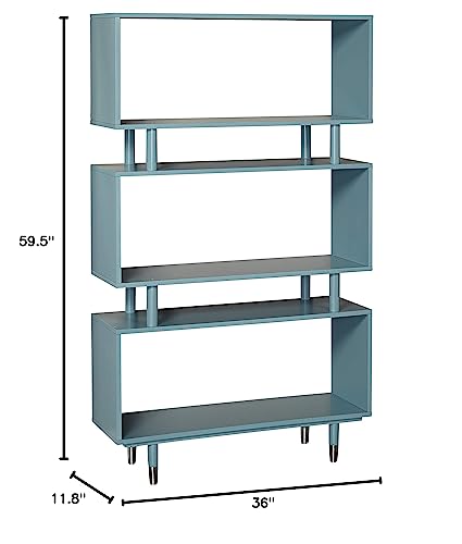 Target Marketing Systems Margo 3 Tier Bookshelf for Home Office, Study Room, Living Room, Bedroom, Entryway and Hallway, Contemporary Standing Shelf, 36”W x 59.5”H, Antique Blue