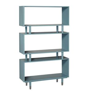 target marketing systems margo 3 tier bookshelf for home office, study room, living room, bedroom, entryway and hallway, contemporary standing shelf, 36”w x 59.5”h, antique blue