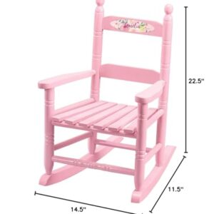 Personalized Watercolor Floral Children's Rocking Chair, Durable Wood - Measures 14 1/2" Wide x 11 1/2" Deep; 22 1/2" Overall Height, Pink Font