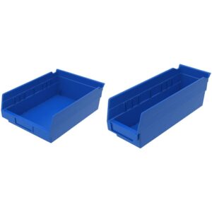 akro-mils 30150 plastic nesting shelf bin box, (12-inch x 8-inch x 4-inch), blue, (12-pack) & 30120 plastic nesting shelf bin box, (12-inch x 4-inch x 4-inch), blue, (24-pack)