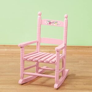 Personalized Watercolor Floral Children's Rocking Chair, Durable Wood - Measures 14 1/2" Wide x 11 1/2" Deep; 22 1/2" Overall Height, Pink Font