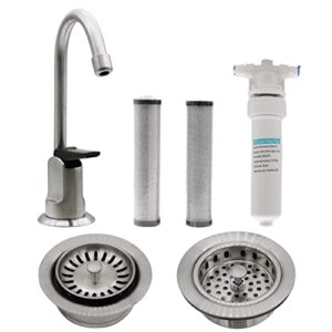 westbrass co132-20 6" touch-flo style pure cold water dispenser faucet kit with filter, 2-pack replacement cartridges, kitchen sink basket strainer & waste disposal trim set, stainless steel