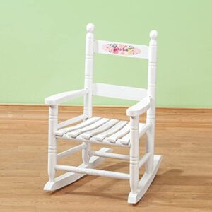 Personalized Watercolor Floral Children's Rocking Chair, Durable Wood - Measures 14 1/2" Wide x 11 1/2" Deep; 22 1/2" Overall Height, White Font