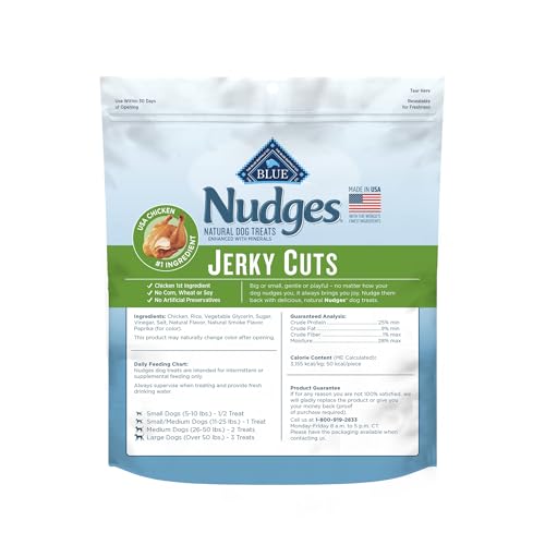 Blue Buffalo Nudges Jerky Cuts Dog Treats, Made in the USA with Natural Ingredients, Chicken, 10-oz Bag